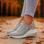 Women's Hidden Wedge Sneakers – Perforated Lace-Up Casual Shoes