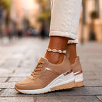 Women's Hidden Wedge Sneakers – Perforated Lace-Up Casual Shoes