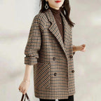 Women's Vintage Check Double-Breasted Coat – Structured Plaid Overcoat