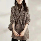 Women's Vintage Check Double-Breasted Coat – Structured Plaid Overcoat