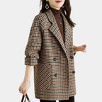 Women's Vintage Check Double-Breasted Coat – Structured Plaid Overcoat