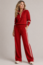 Women's Knitted Quarter-Zip Lounge Set – Two-Piece Top & Wide Leg Pants