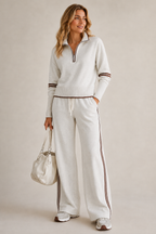 Women's Knitted Quarter-Zip Lounge Set – Two-Piece Top & Wide Leg Pants