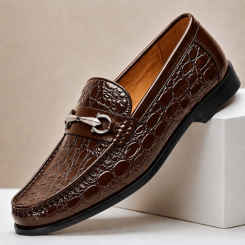 Lucian | Men Croc Texture Horsebit Loafers