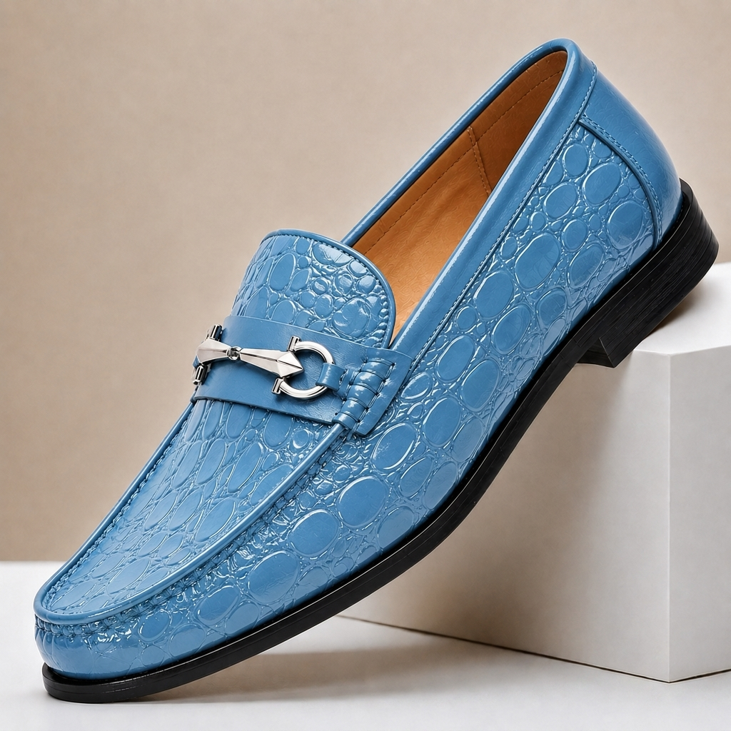 Lucian | Men Croc Texture Horsebit Loafers