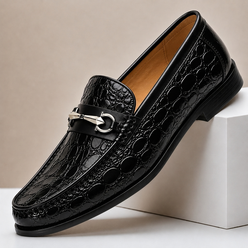 Lucian | Men Croc Texture Horsebit Loafers
