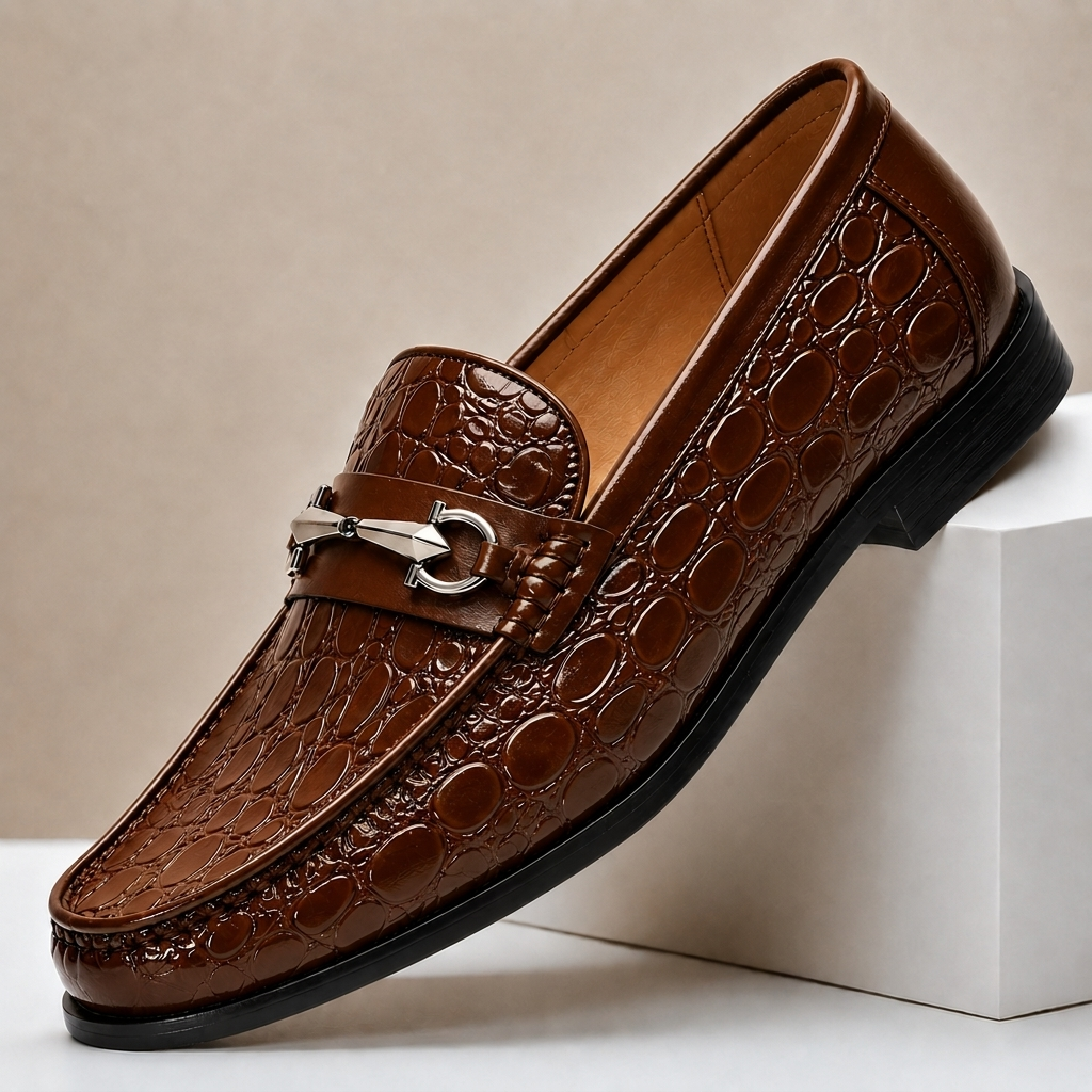 Lucian | Men Croc Texture Horsebit Loafers