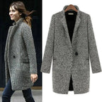 Women's Long V-Neck Coat – Single Button Elegant Winter Overcoat