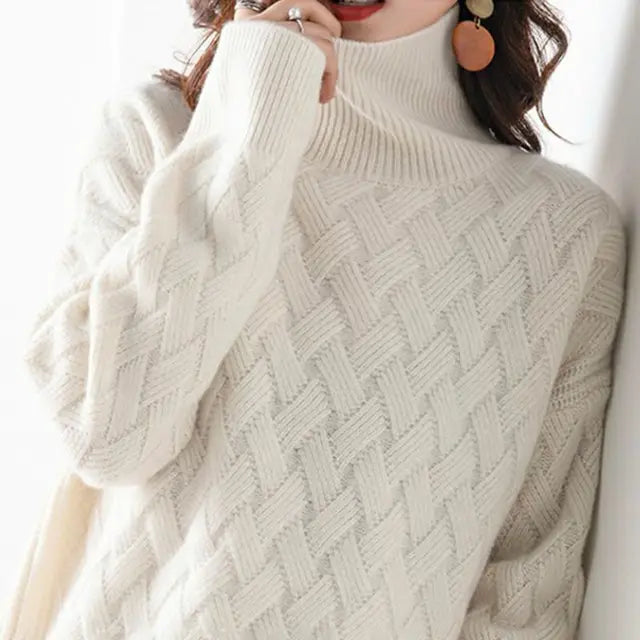 Women's Textured Knit Turtleneck Sweater – Soft Fall Pullover
