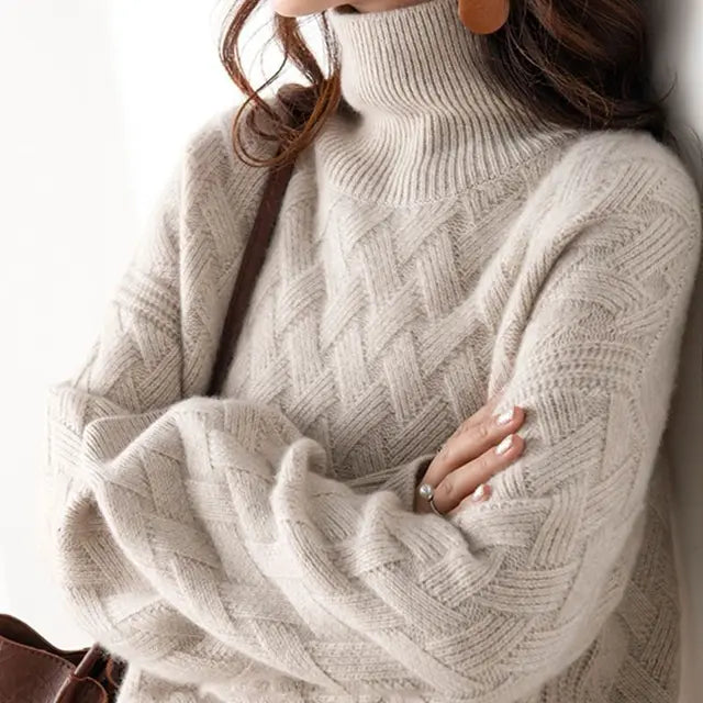 Women's Textured Knit Turtleneck Sweater – Soft Fall Pullover