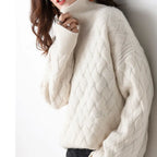 Women's Textured Knit Turtleneck Sweater – Soft Fall Pullover