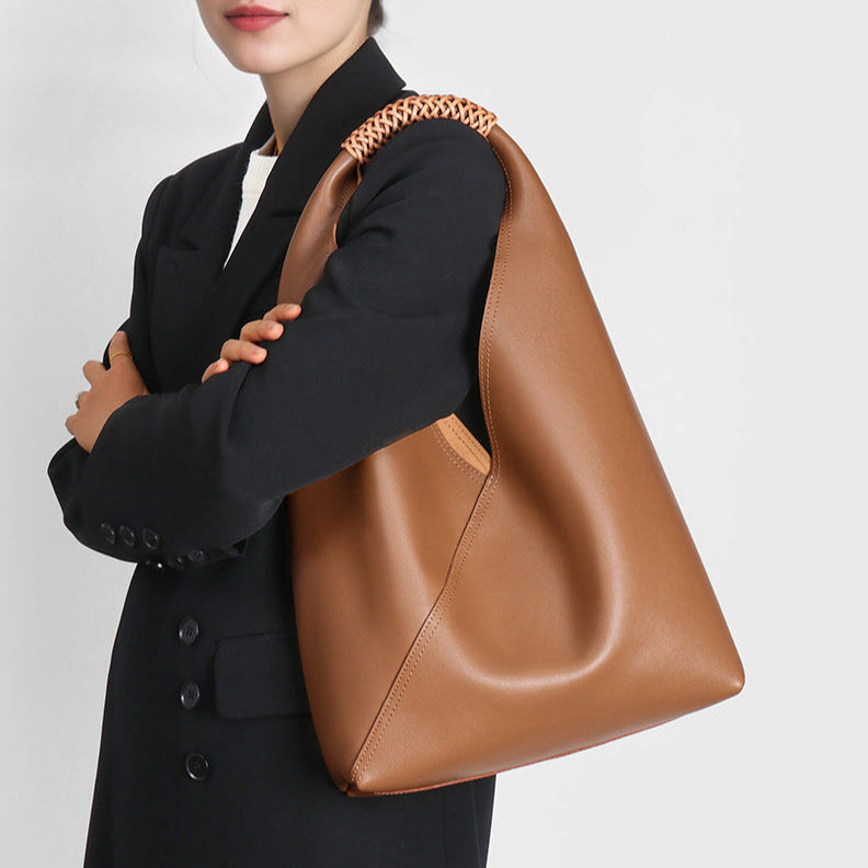 Women's Slouchy Hobo Bag – Rattan Top Handle Everyday Handbag