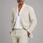 Men's Relaxed Two-Piece Suit Set – Textured Blazer and Straight-Leg Trousers
