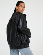 Women's Oversized Bomber Jacket – Leather-Look Boxy Fit
