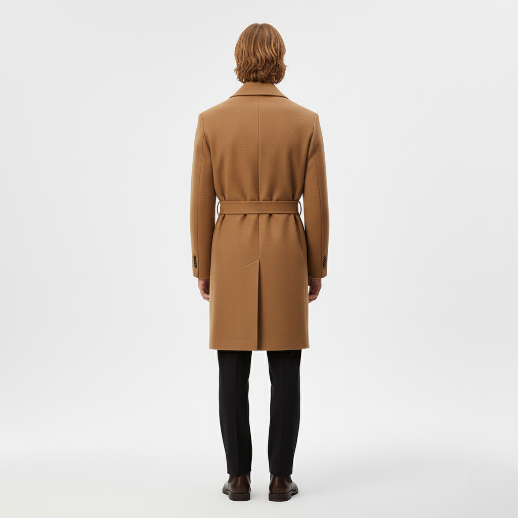 Men's Longline Belted Overcoat – Tailored Winter Coat with Waist Belt