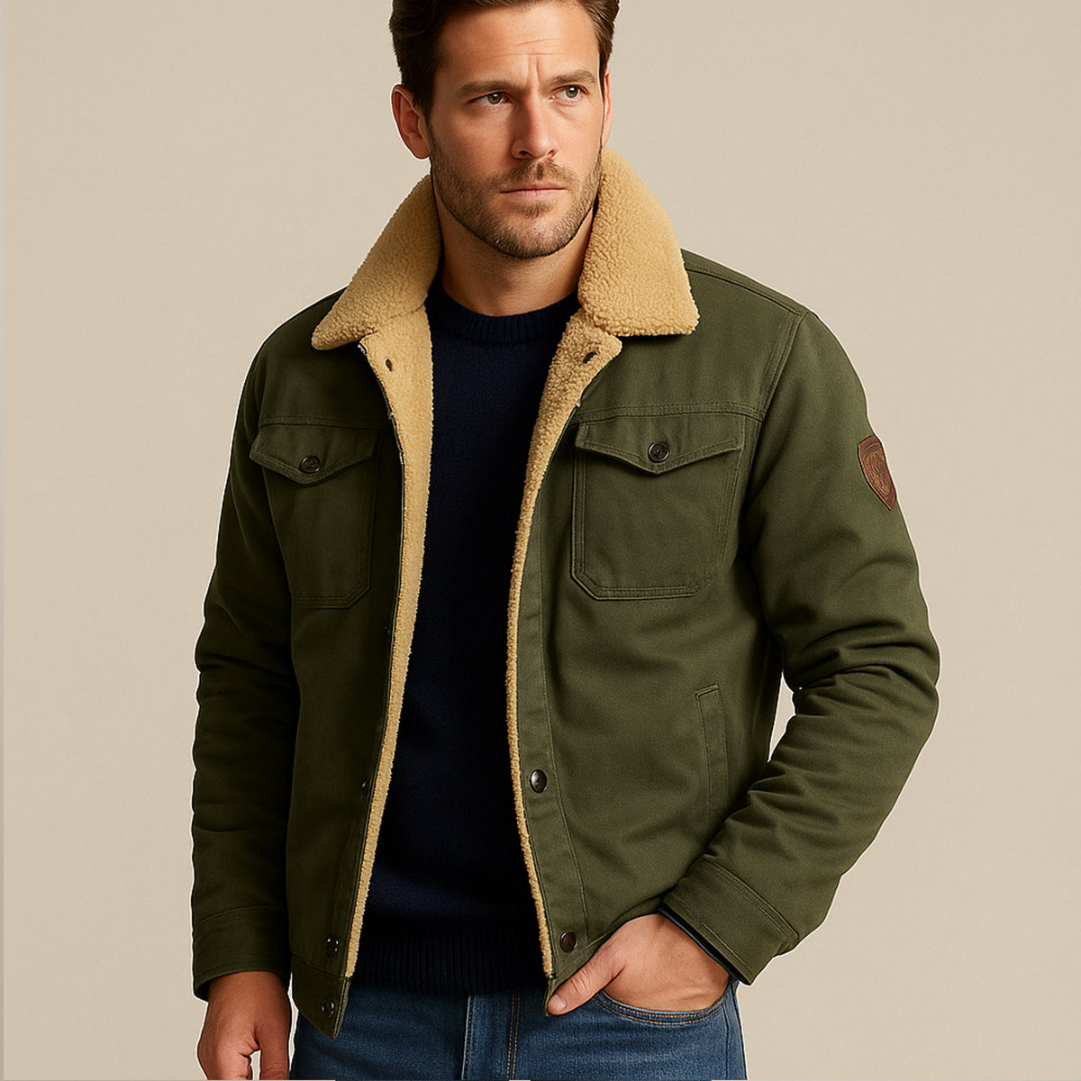 Men's Fleece Lined Button Coat – Warm Winter Jacket with Fleece Collar