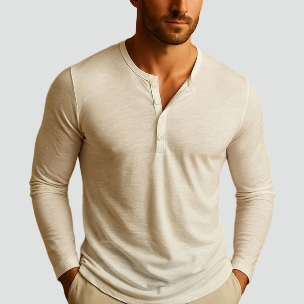 Men's Slim Fit Long Sleeve Henley – Button Neck Casual Top