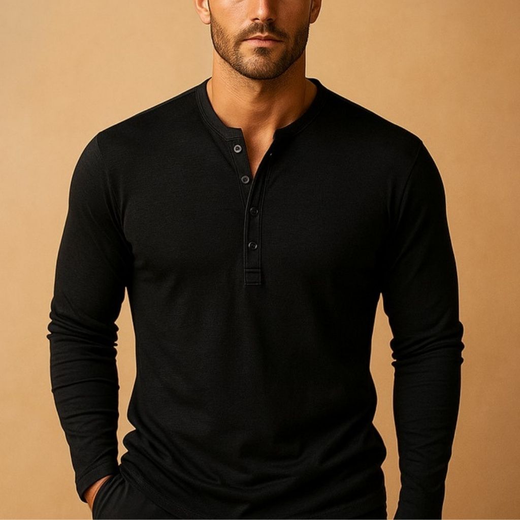 Men's Slim Fit Long Sleeve Henley – Button Neck Casual Top