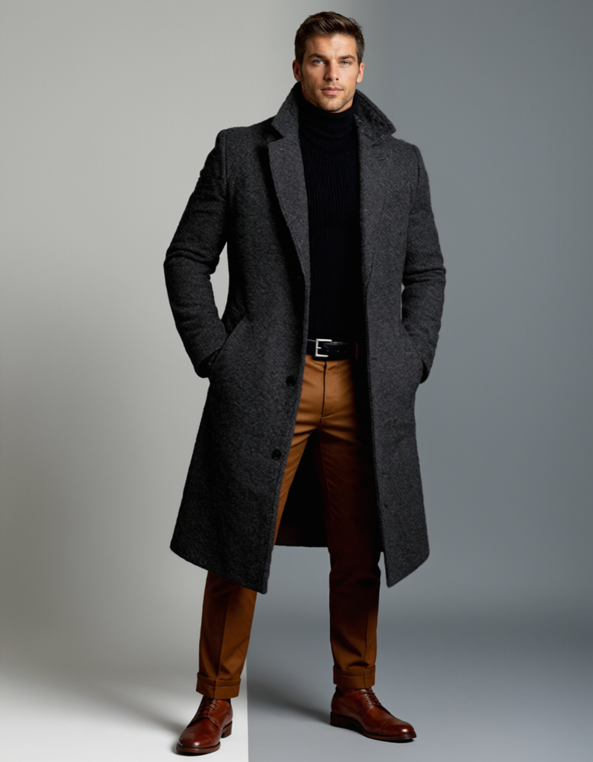 Men's Classic Cotton Blend Overcoat – Tailored Lapel Winter Coat