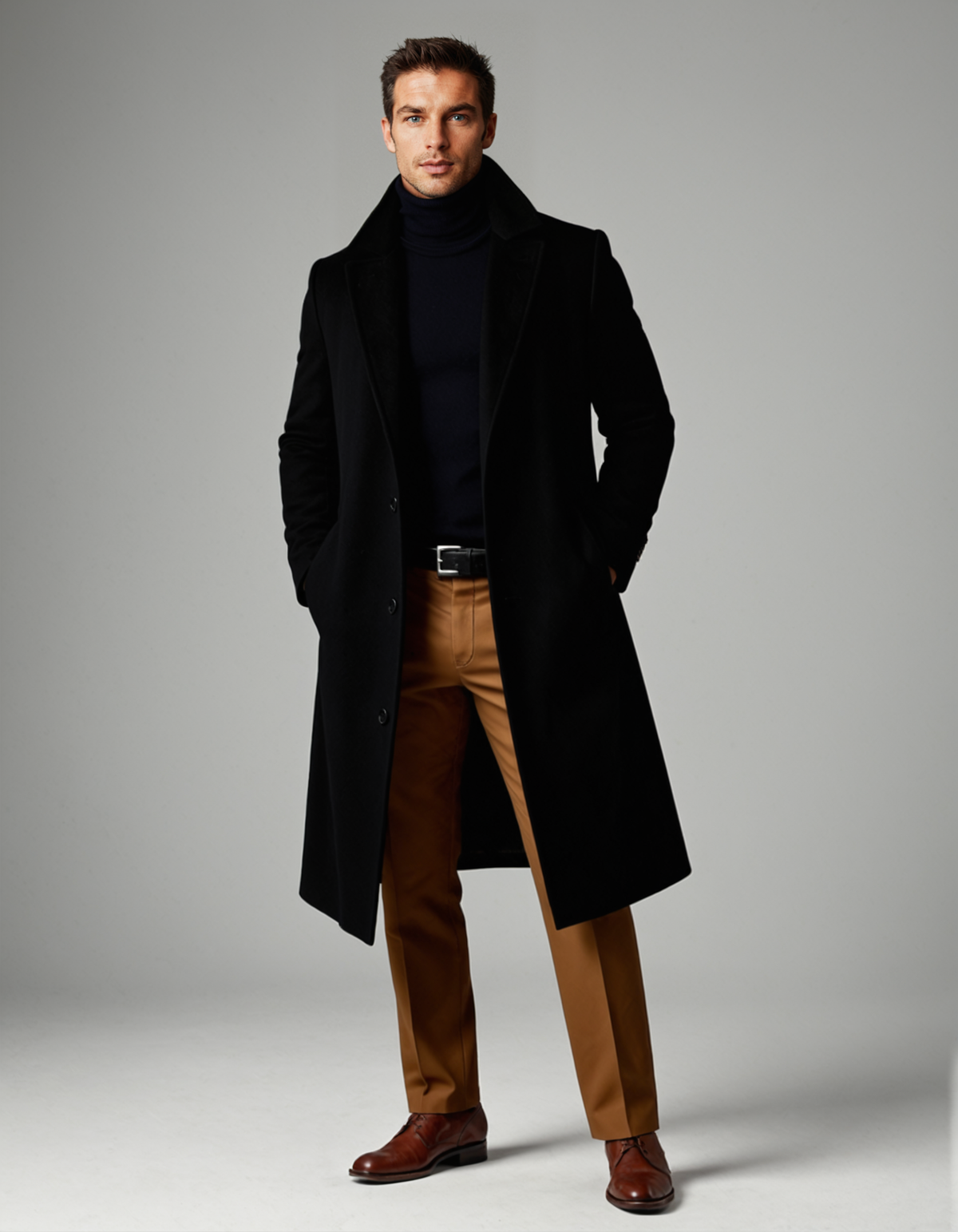 Men's Classic Cotton Blend Overcoat – Tailored Lapel Winter Coat