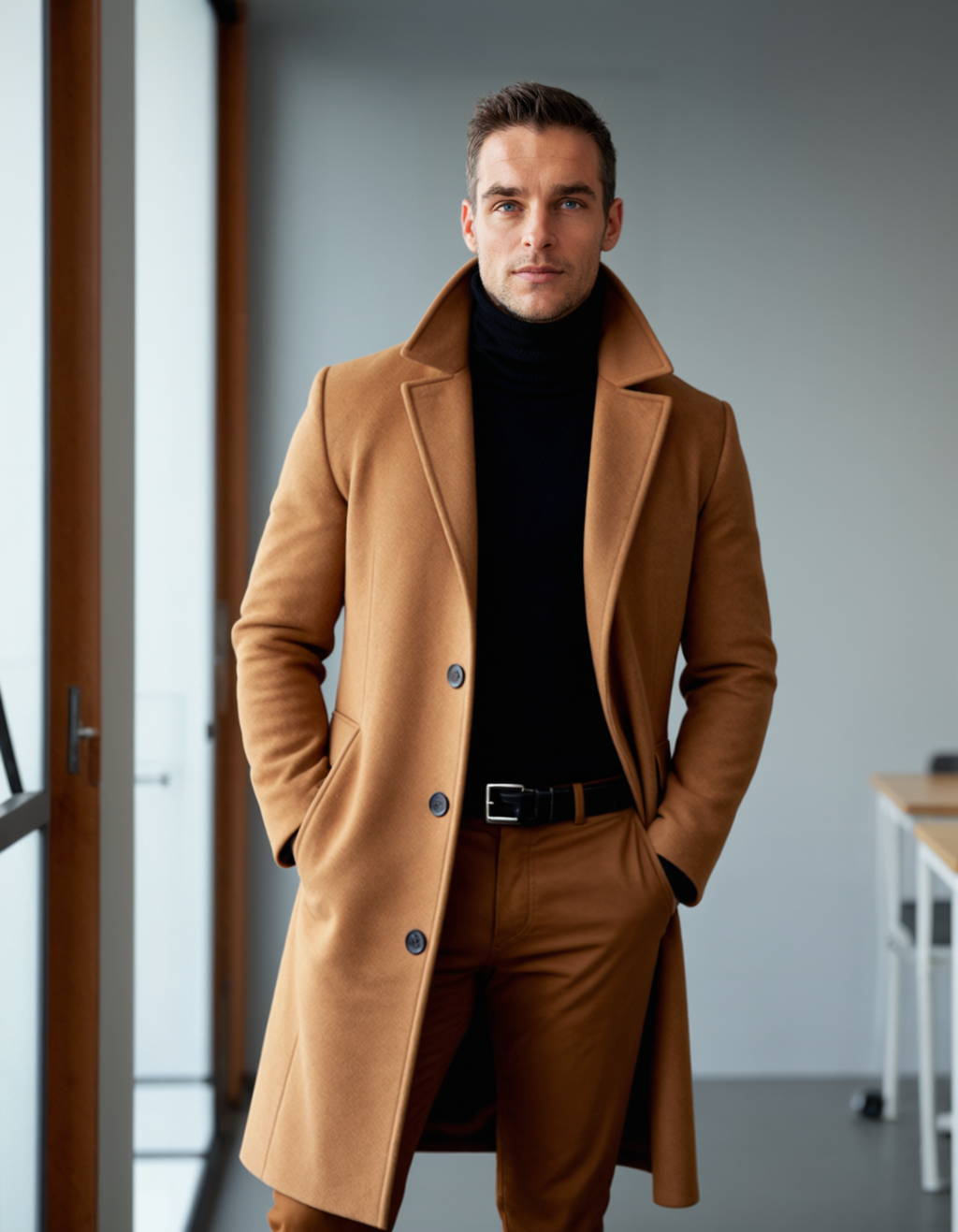 Men's Classic Cotton Blend Overcoat – Tailored Lapel Winter Coat