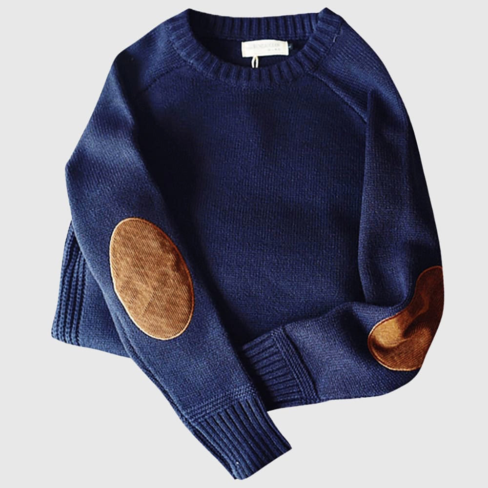 Men's Elbow Patch Crewneck Sweater – Classic Soft Knit Pullover
