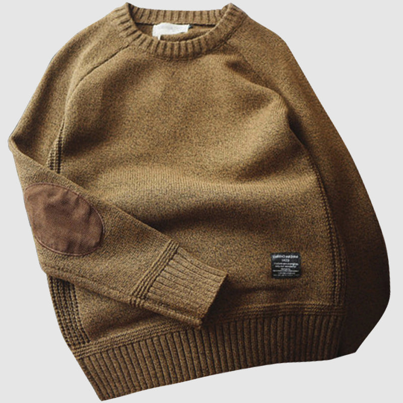 Men's Elbow Patch Crewneck Sweater – Classic Soft Knit Pullover