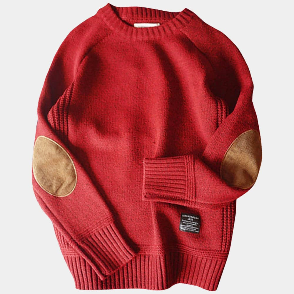 Men's Elbow Patch Crewneck Sweater – Classic Soft Knit Pullover