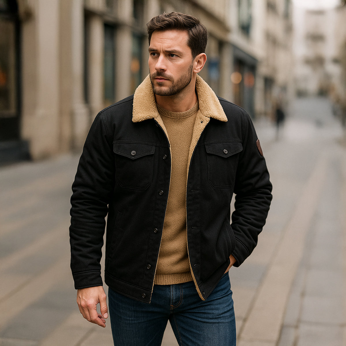 Men's Fleece Lined Button Coat – Warm Winter Jacket with Fleece Collar