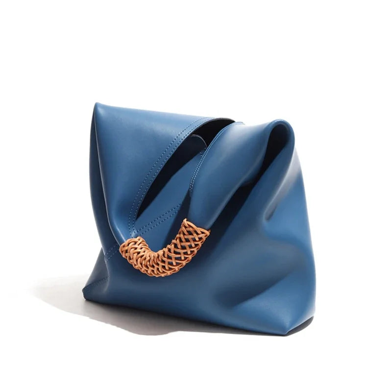 Women's Slouchy Hobo Bag – Rattan Top Handle Everyday Handbag