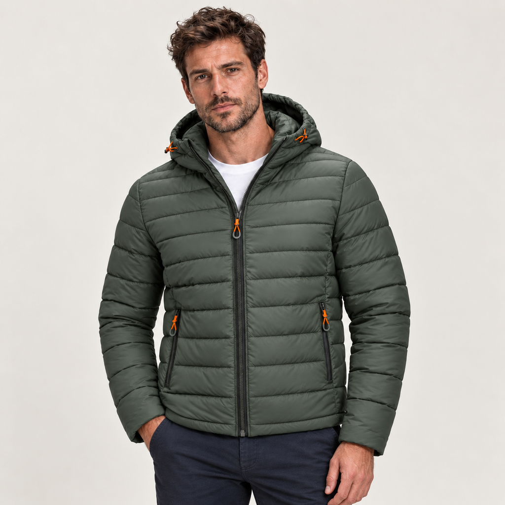 Men's Hooded Quilted Puffer Jacket – Full Zip Warm Winter Coat