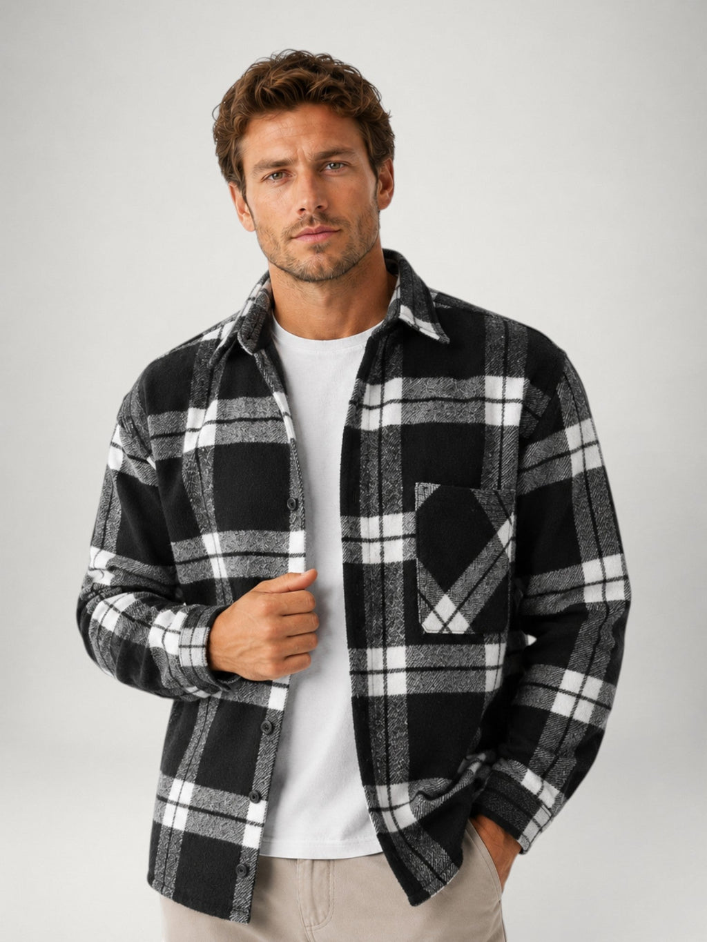 Men's Brushed Plaid Flannel Shirt – Relaxed Fit Overshirt
