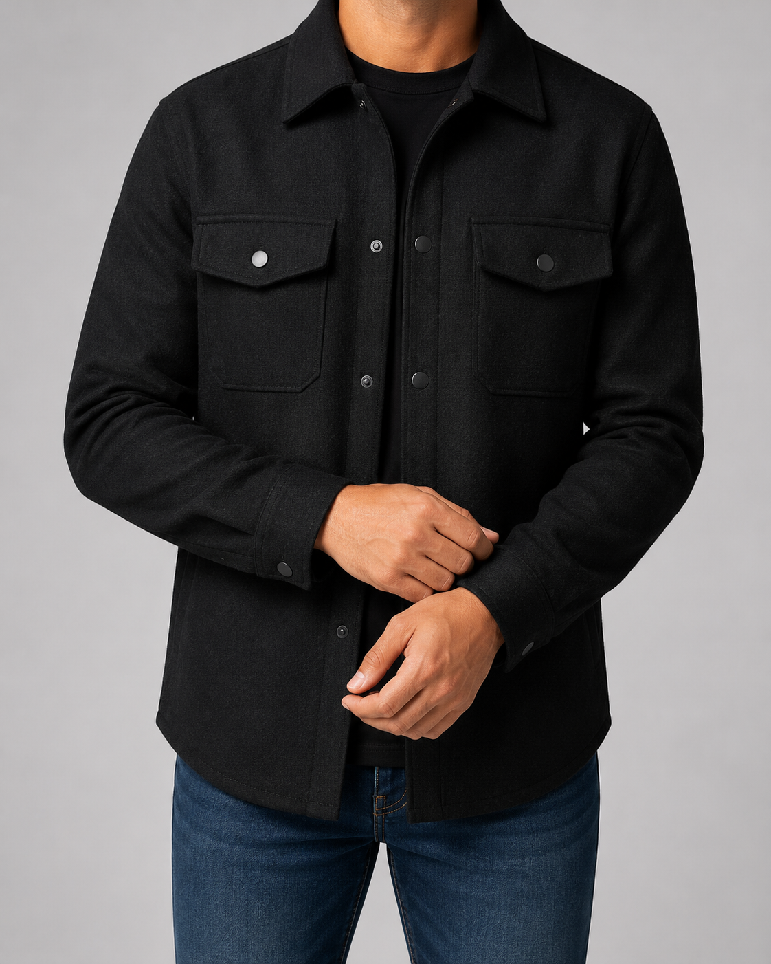 Men's Brushed Utility Overshirt – Button-Up Shirt Jacket with Chest Pockets