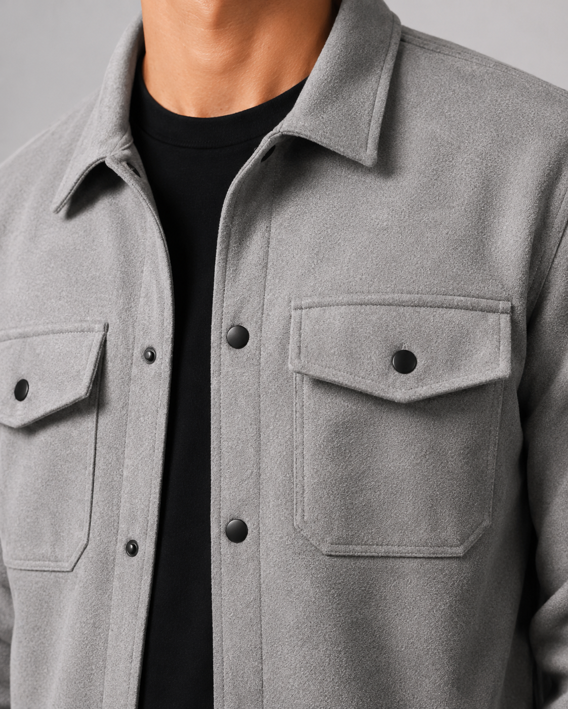 Men's Brushed Utility Overshirt – Button-Up Shirt Jacket with Chest Pockets