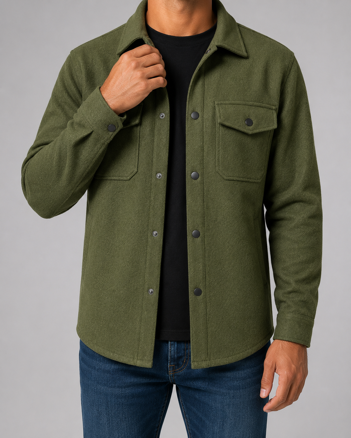 Men's Brushed Utility Overshirt – Button-Up Shirt Jacket with Chest Pockets
