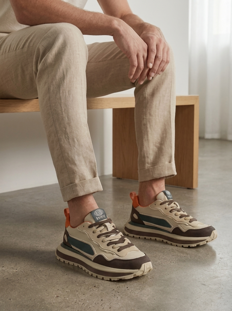 Men's Color Block Casual Trainers – Round Toe Sneakers with Treaded Sole