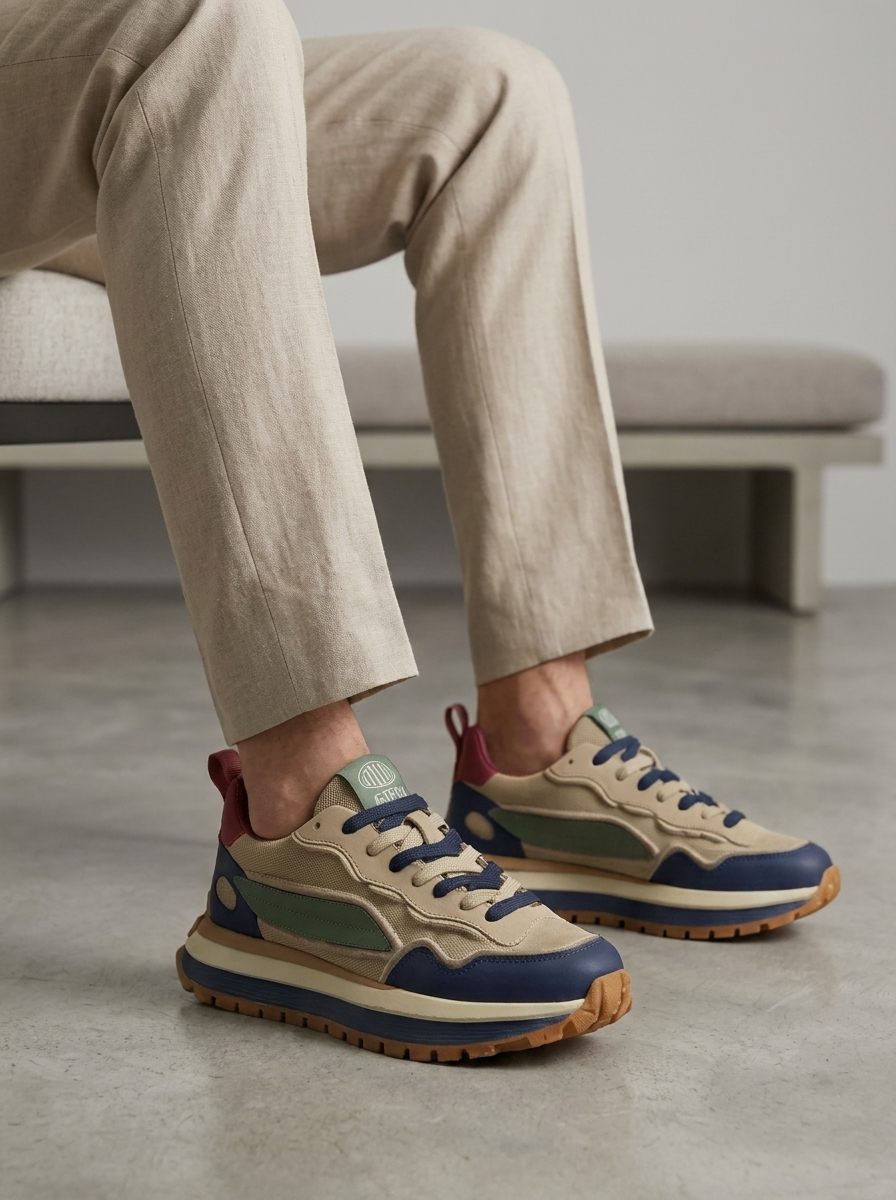 Men's Color Block Casual Trainers – Round Toe Sneakers with Treaded Sole
