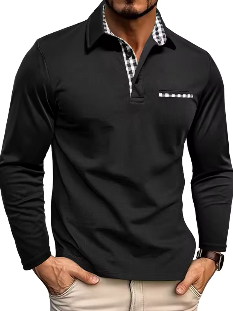 Men's Long Sleeve Polo Shirt – Contrast Collar Smart Casual Top