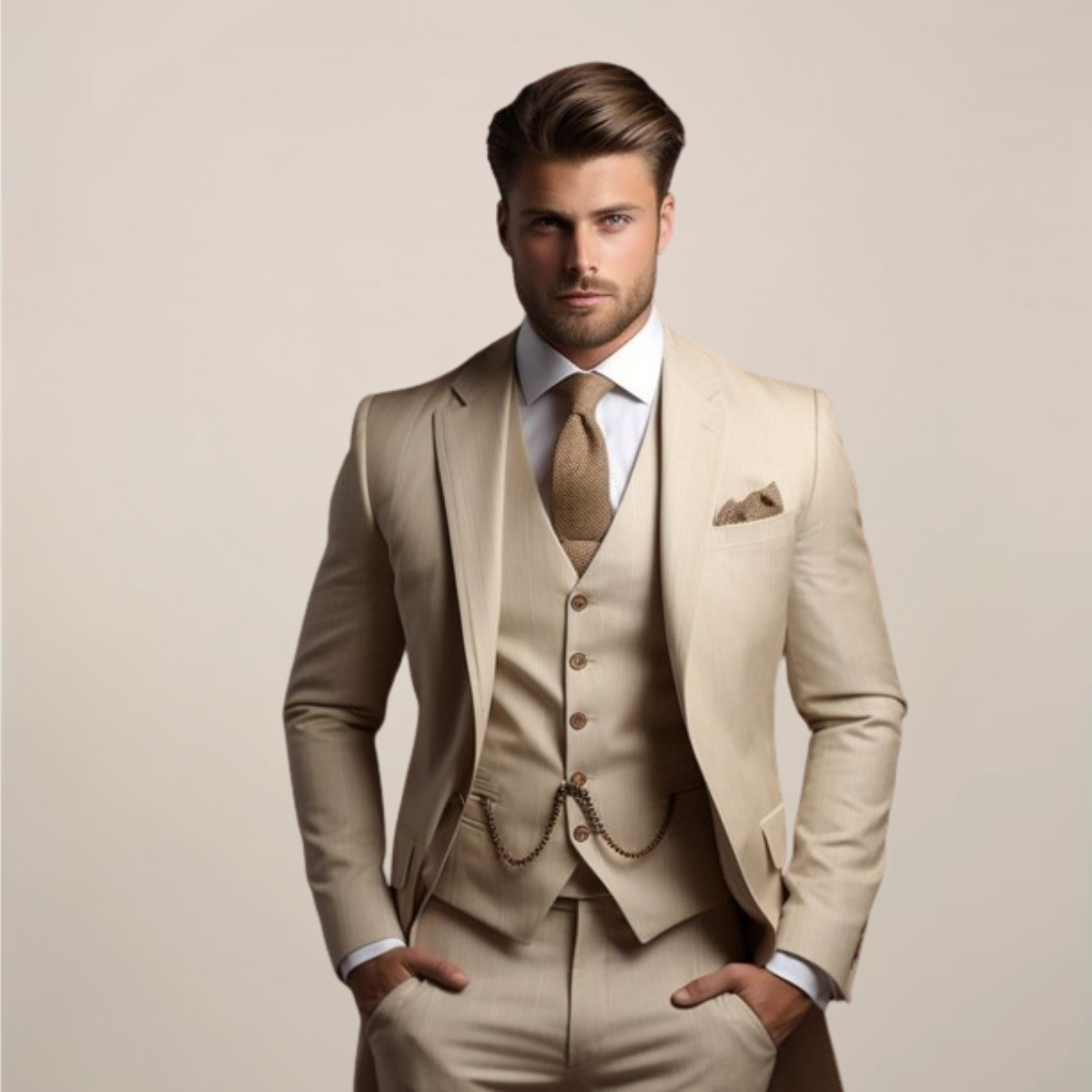 Men's Three-Piece Wedding Suit – Lightweight Jacket, Waistcoat & Trousers
