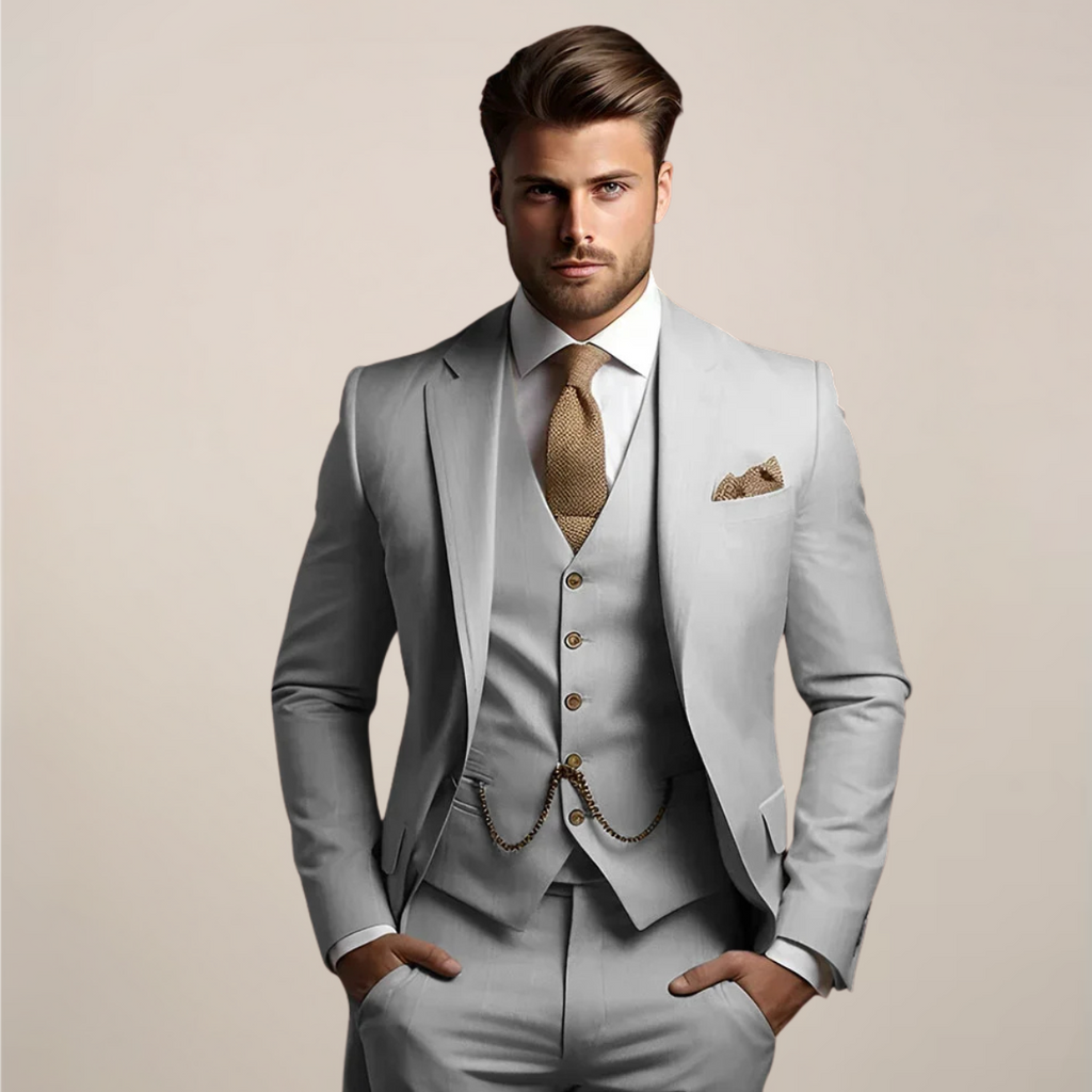 Men's Three-Piece Wedding Suit – Lightweight Jacket, Waistcoat & Trousers