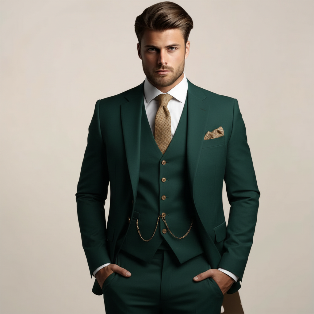 Men's Three-Piece Wedding Suit – Lightweight Jacket, Waistcoat & Trousers