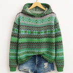 Women's Fair Isle Knit Hoodie – Cozy Patterned Pullover Sweater