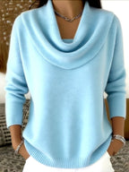 Women's Cowl Neck Knit Sweater – Relaxed Fit Soft Pullover