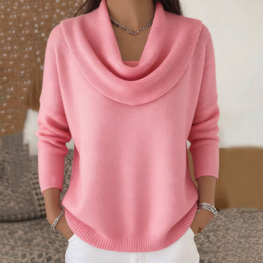 Women's Cowl Neck Knit Sweater – Relaxed Fit Soft Pullover