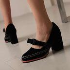 Women's Velvet Bow Loafers – Block Heel Slip-On Shoes