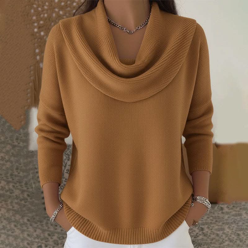 Women's Cowl Neck Knit Sweater – Relaxed Fit Soft Pullover
