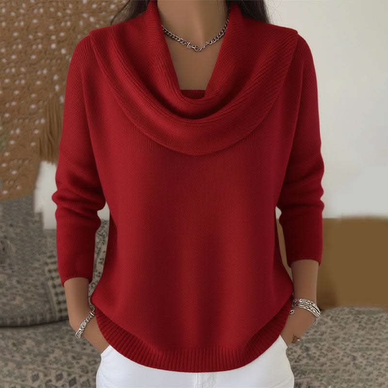 Women's Cowl Neck Knit Sweater – Relaxed Fit Soft Pullover