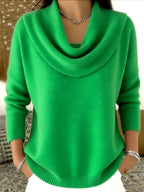 Women's Cowl Neck Knit Sweater – Relaxed Fit Soft Pullover