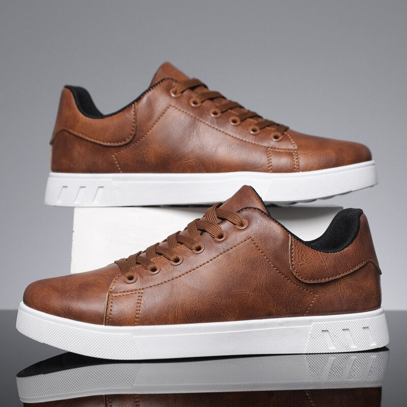 Men's Leather Sneakers – Minimalist Casual Shoes with Cushioned Sole for Everyday Wear