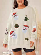 Stella | Women Sequin Santa Patch Christmas Sweatshirt